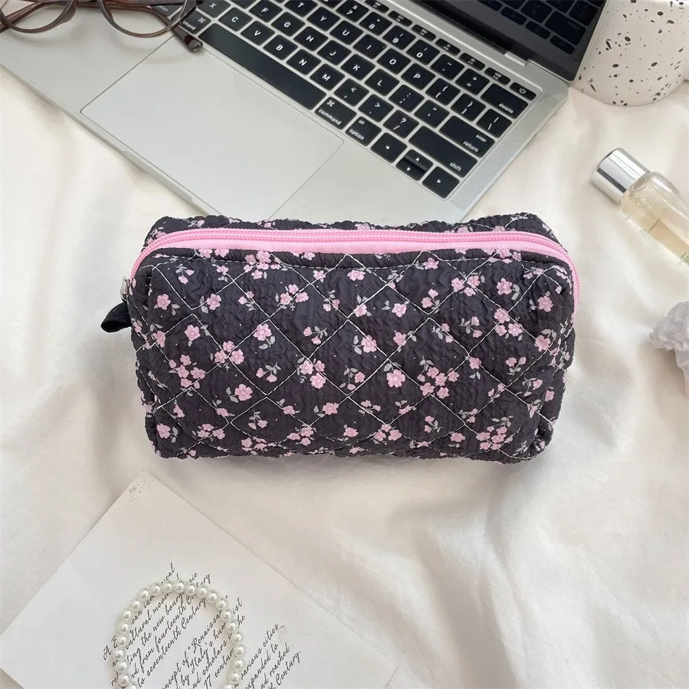 sac de maquillage à fleurs roses pour femmes, mignon, organisateur de voyage, pièces de monnaie cosmétiques, pochette pour filles, sacs à cosmétiques carrés à fermeture éclair de dessin animé mignon