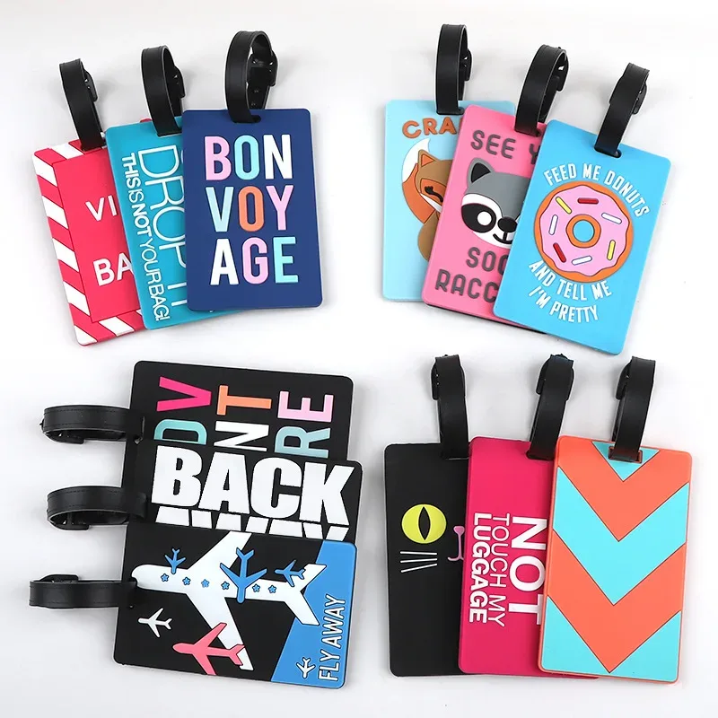 étiquette de bagage en pvc avec animaux de dessin animé, 1 pièce, pour femmes et hommes, accessoires de voyage de vacances, étiquettes de valise, nom, identification, adresse, étiquettes de bagage de voyage