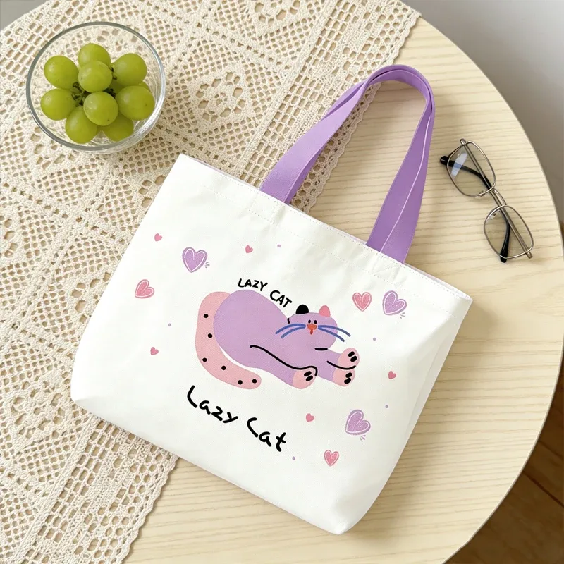 sac fourre-tout en toile mignon, mini sac à main de style coréen, sac à lunch portable pour étudiants et employés de bureau