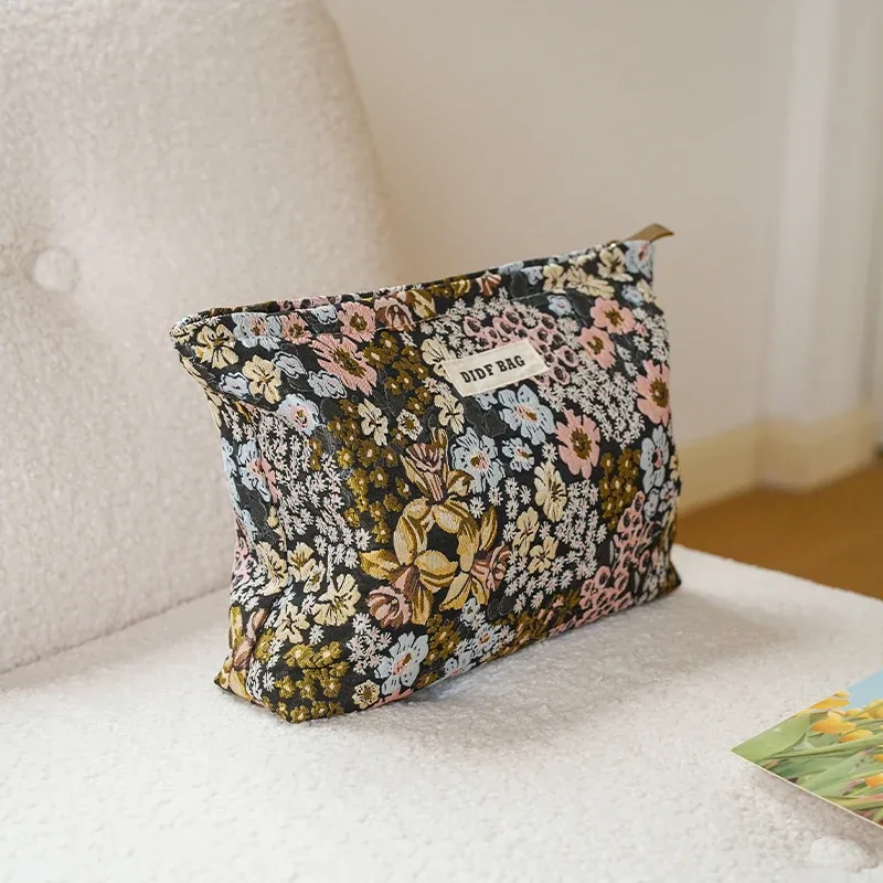 sac de maquillage à fleurs colorées pour femmes, grande capacité, sac de rangement portable pour changement de cosmétiques, trousse de toilette de voyage, sac de doublure de banlieue