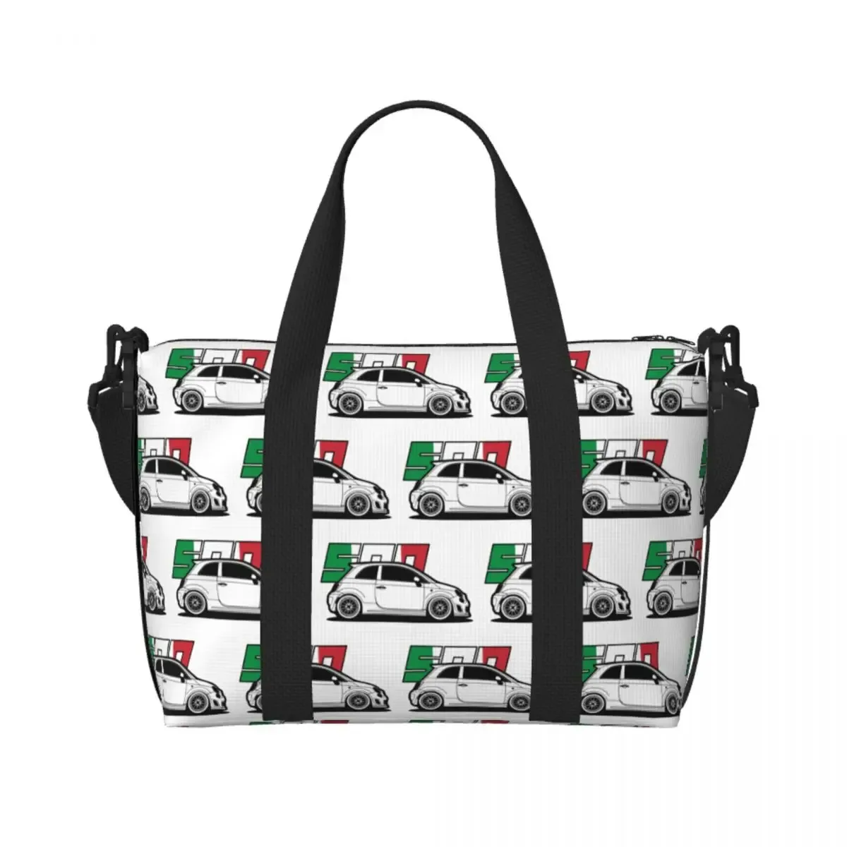 sac de voyage de plage personnalisé fiat 500 abarth, fourre-tout de grande capacité pour salle de sport, yoga, sac à bandoulière de shopping pour femmes