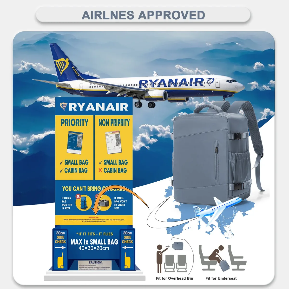 sac à dos de voyage ryanair 40x30x20, sac à dos décontracté pour cabine wizzair, sac à dos pour bagages à main, sac à dos décontracté, sac à dos pour ordinateur