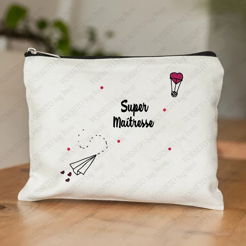 trousse de maquillage pour femmes avec appréciation des enseignants français, trousse à cosmétiques au design artistique, trousse à crayons pour femmes