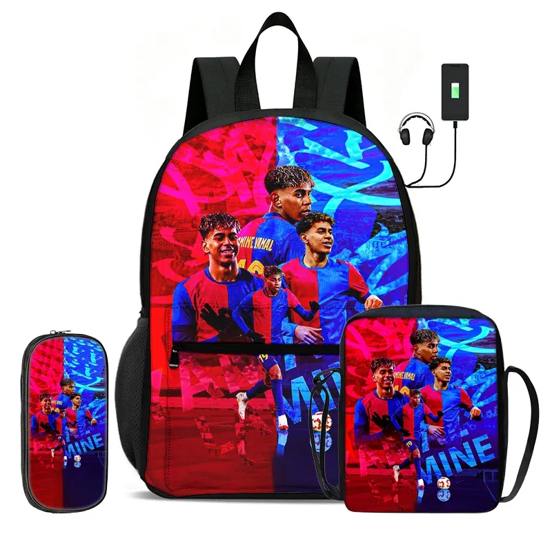 sac à dos scolaire pour enfant, sac à dos de sport de football avec sac à bandoulière, trousse à crayons, ensemble de 3 sacs l-lamin yamal, sac à dos de star du football