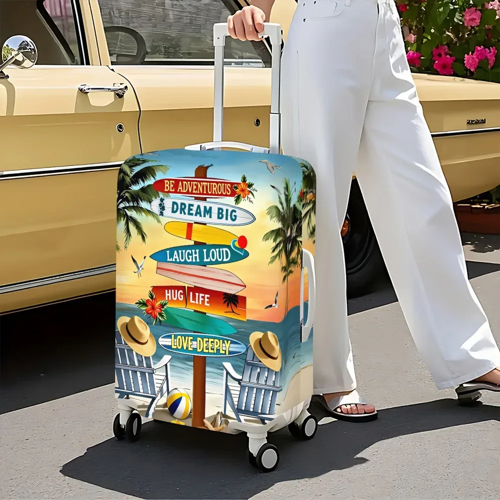 housse valise polyester motif plage soleil palmiers chaises longues surf messages positifs voyage protection