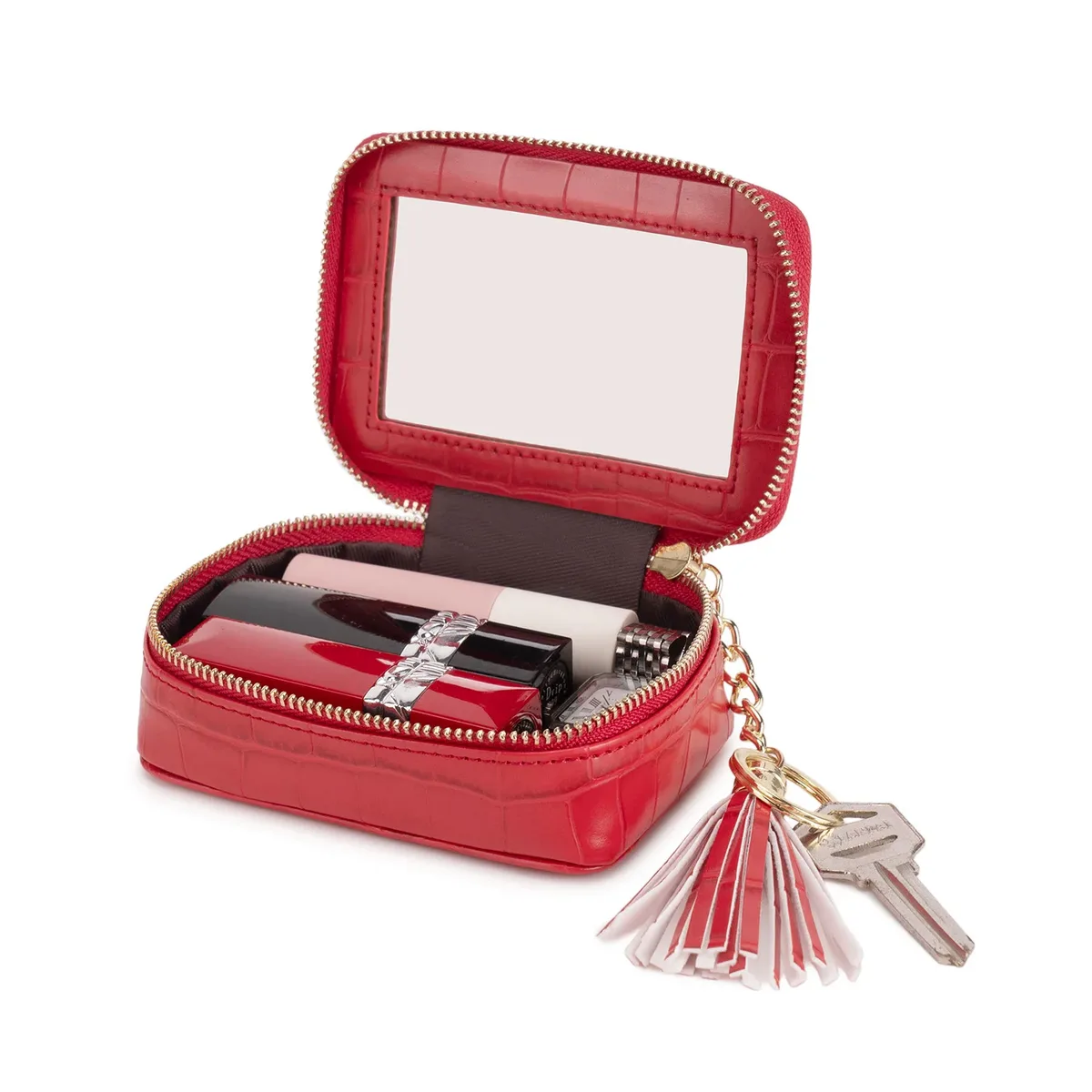 Élégant mini sac de rangement pour rouge à lèvres à motif crocodile, simple trousse de maquillage pour femmes, étui de voyage portable pour lentilles de contact, trousse de maquillage.