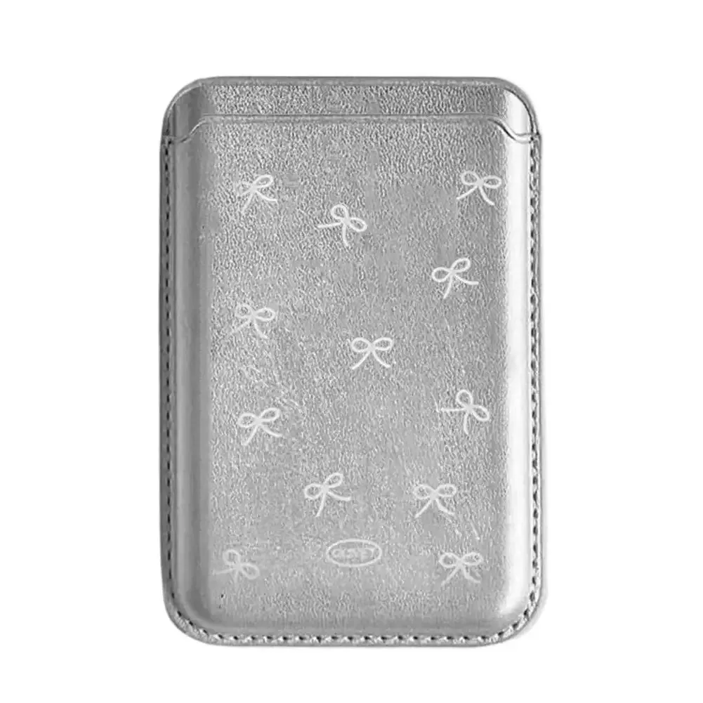 portefeuille magnétique magsafe coréen mignon avec nœud pour iphone 17 16 15 14 pro max, porte-cartes en cuir pu, accessoire de sacoche de téléphone ins