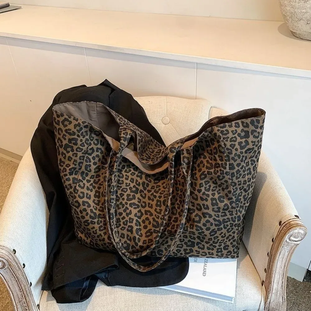 sac à bandoulière imprimé léopard tendance, grande capacité, sac fourre-tout pour femme, sac sous le bras texturé, sac bandoulière