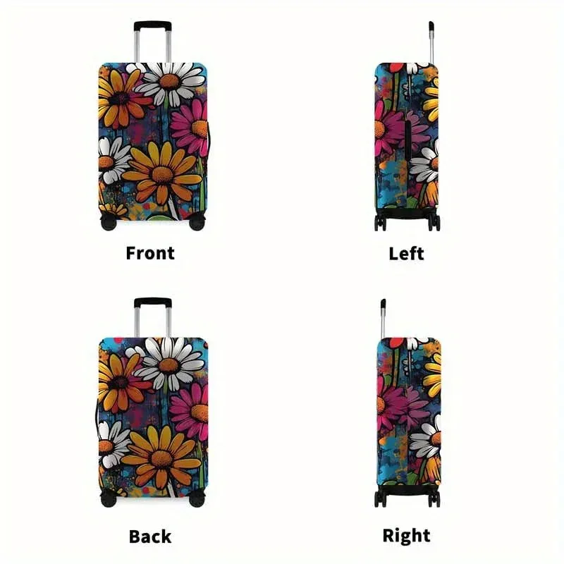 housse de bagage à motif marguerite – un accessoire de voyage anti-poussière et extensible, adapté aux valises de 18 à 32 pouces.
