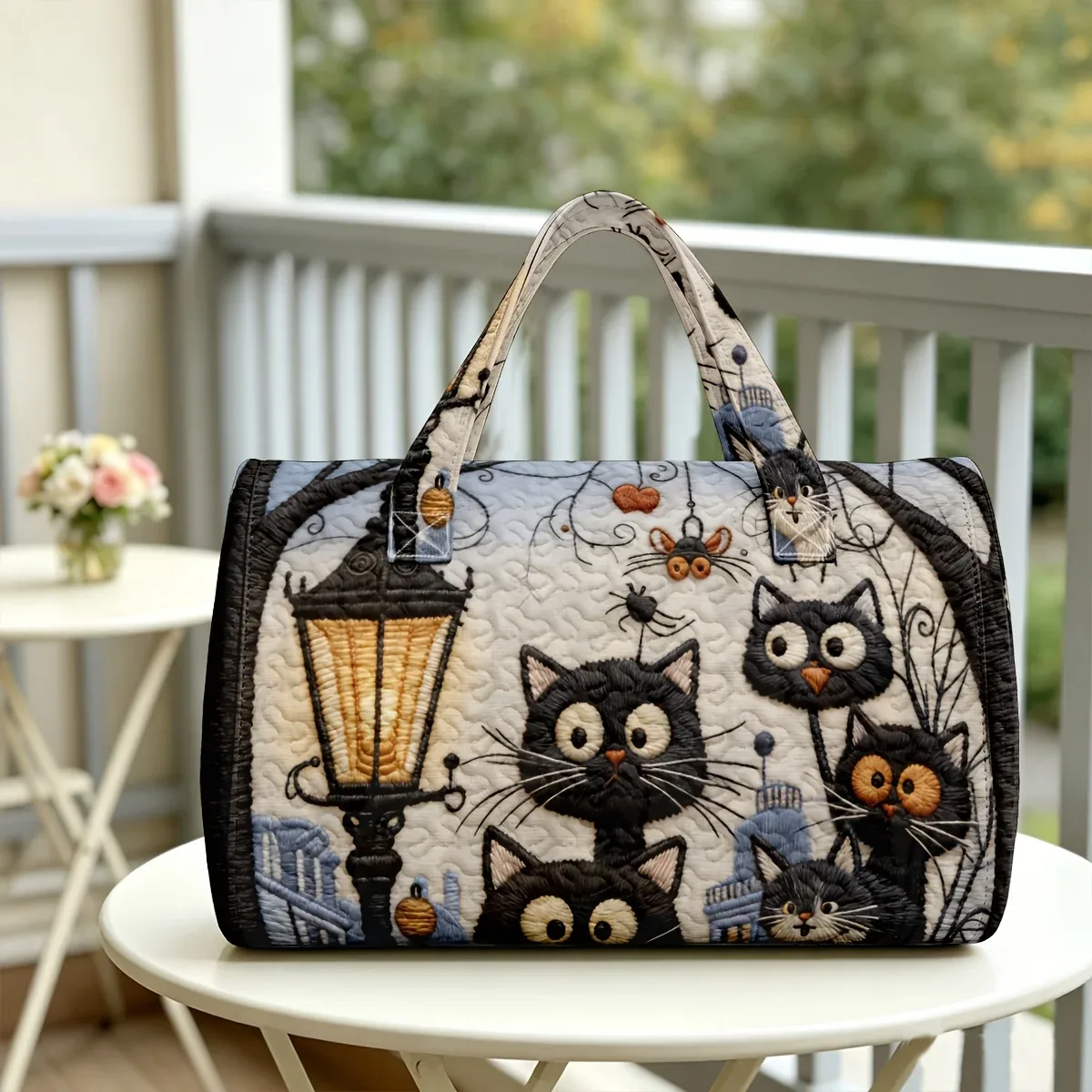 sac à main matelassé 3d mignon en forme de chat - sac de voyage unique à imprimé chat d'halloween - cadeau idéal pour les amoureux des chats à emporter partout