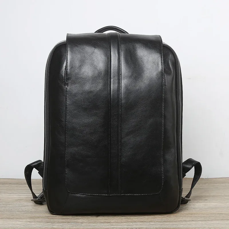 nzpj-sac à dos en cuir de vachette naturel pour homme, sac d'ordinateur décontracté, sac d'école rétro haute capacité, sac chimmen pour ordinateur portable 15.6"