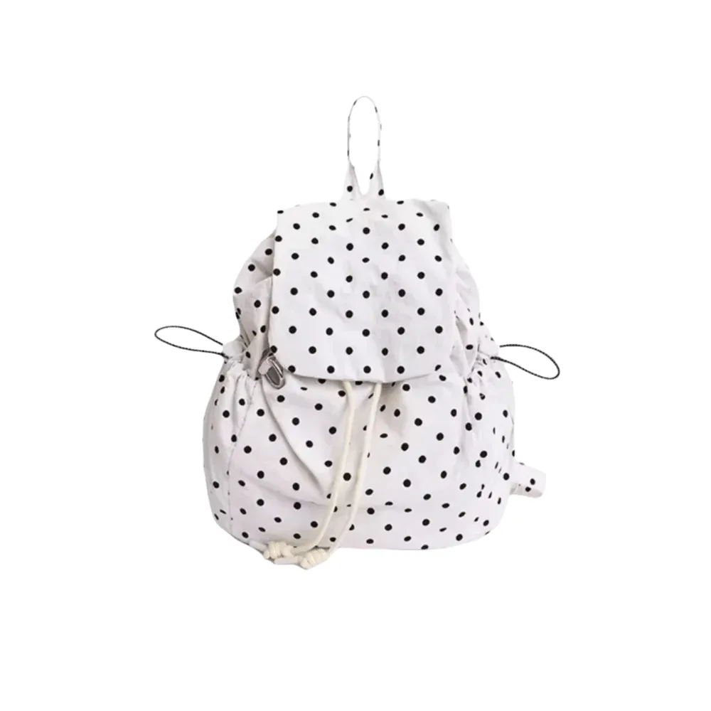 sac à dos à pois multi-poches avec cordon de serrage, style coréen polyvalent, sac à dos de jour en tissu grande capacité, idéal pour les affaires