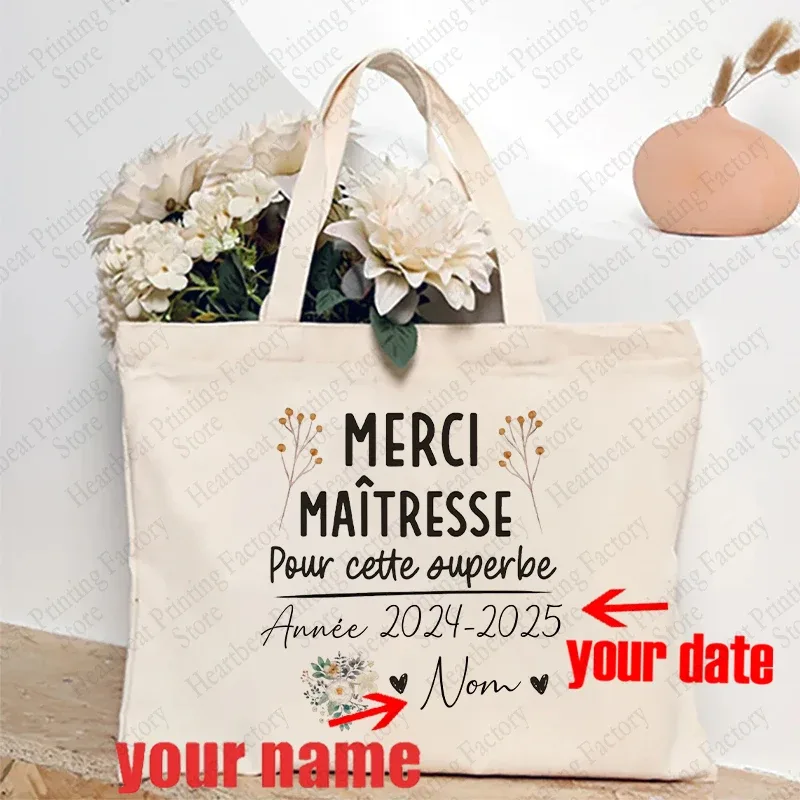 sac fourre-tout d'appréciation floral personnalisé pour enseignants avec nom personnalisé - sac à bandoulière cadeau éducatifs cadeaux de fin de l'année scolaire