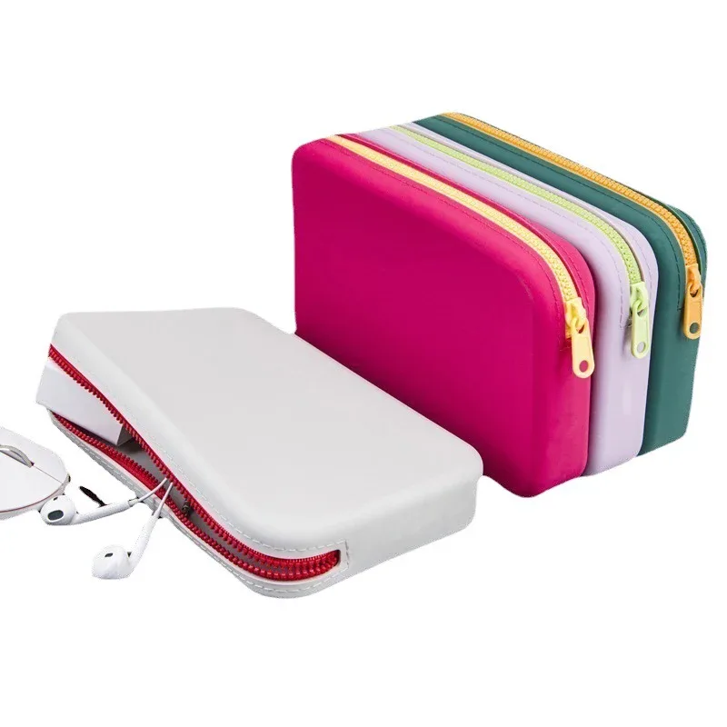 sac de rangement pour cosmétiques en silicone, carré, grande capacité, porte-pinceau de maquillage de voyage, portable, étanche