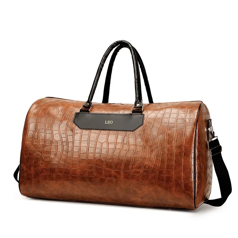 sac de voyage grande capacité pour le week-end, personnalisable avec nom, en cuir pu motif crocodile, sac bandoulière de luxe rétro, sac de sport, sac de voyage polochon