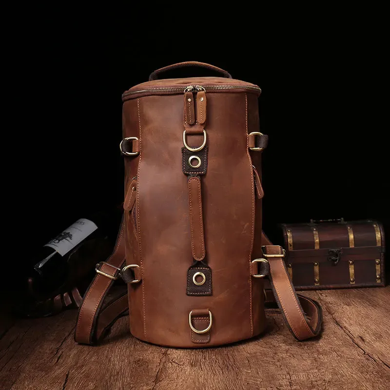 luufan design unique sac à dos en cuir pour hommes vintage crazy horse cuir seau sac à dos grand homme sac de voyage hommes sacs à dos