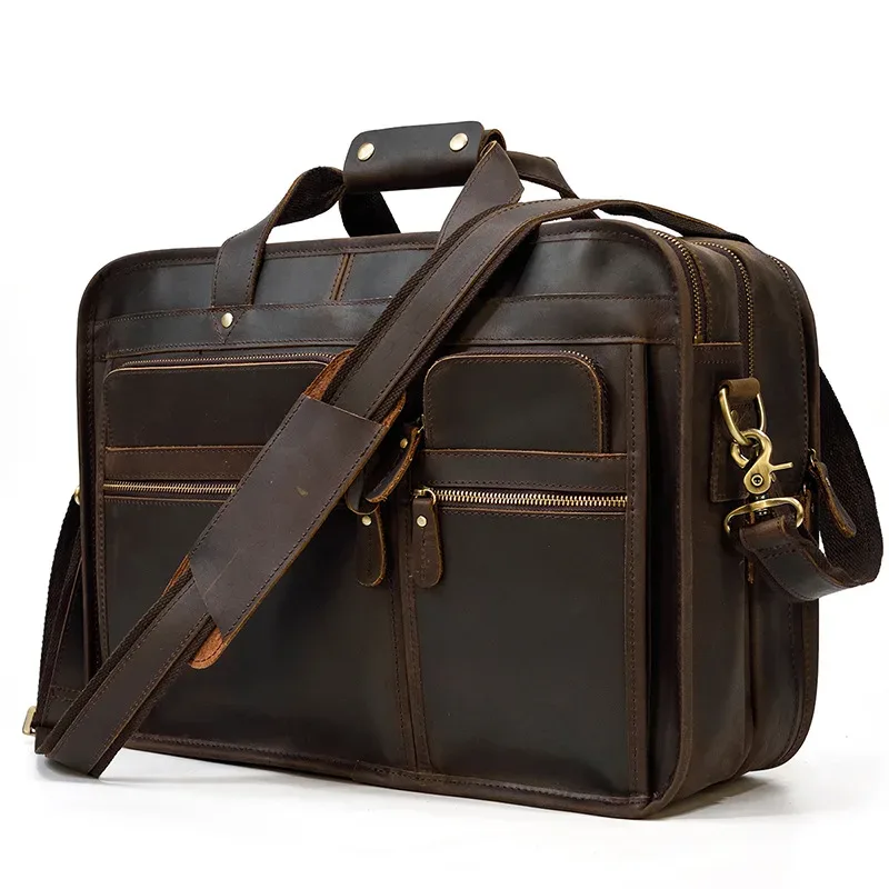 porte documents cuir vintage marron poches multiples fermeture éclair organisation intérieure voyage affaires compact solide