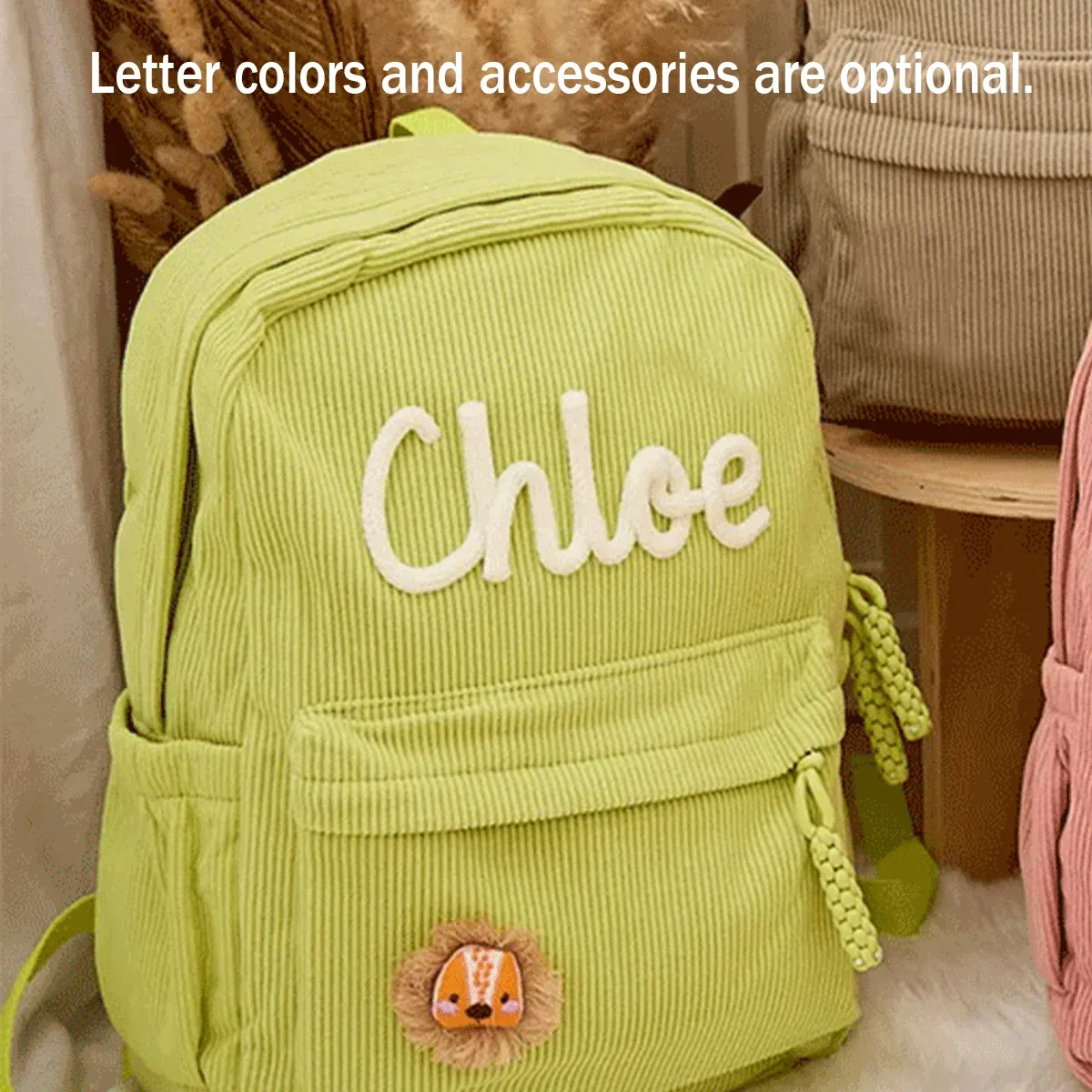 sacs à dos personnalisés en velours côtelé – sacs à dos brodés sur mesure, décorations florales/animalières, styles parent-enfant, sac pour sœur/frère