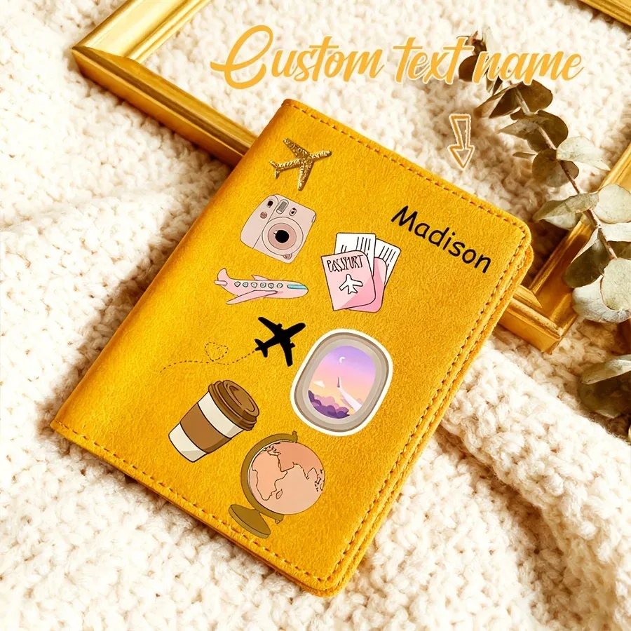 porte-passeport personnalisé avec motif de dessin animé en pu, résistant aux rayures, en similicuir, 4 couleurs, étui de rangement pour documents de voyage
