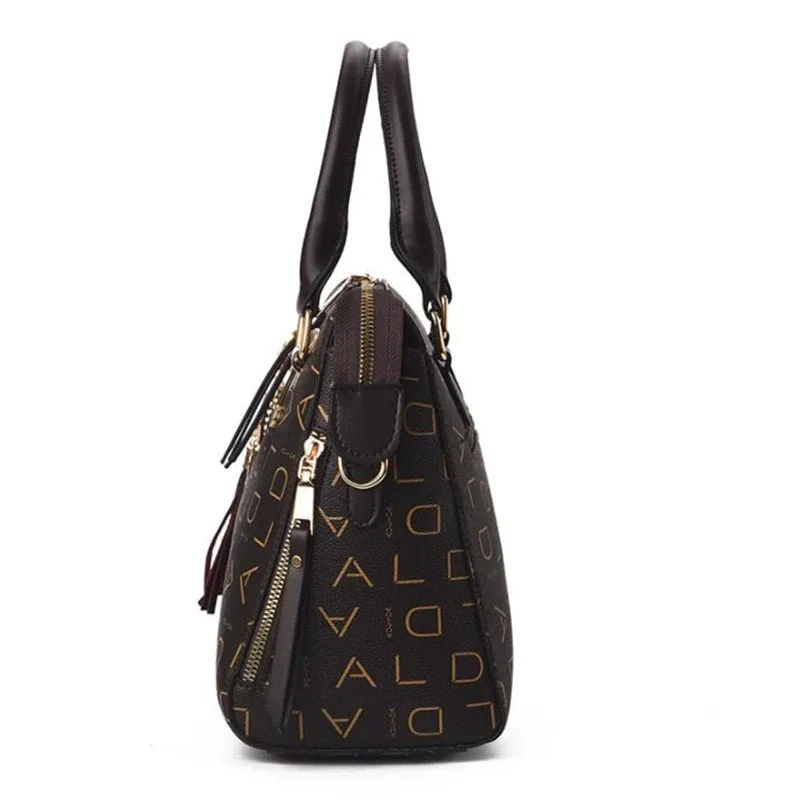 sac à main en cuir pu avec lettres anglaises pour femmes, sac à poignée supérieure avec pompon, sac à bandoulière de luxe de grande capacité, fourre-tout design