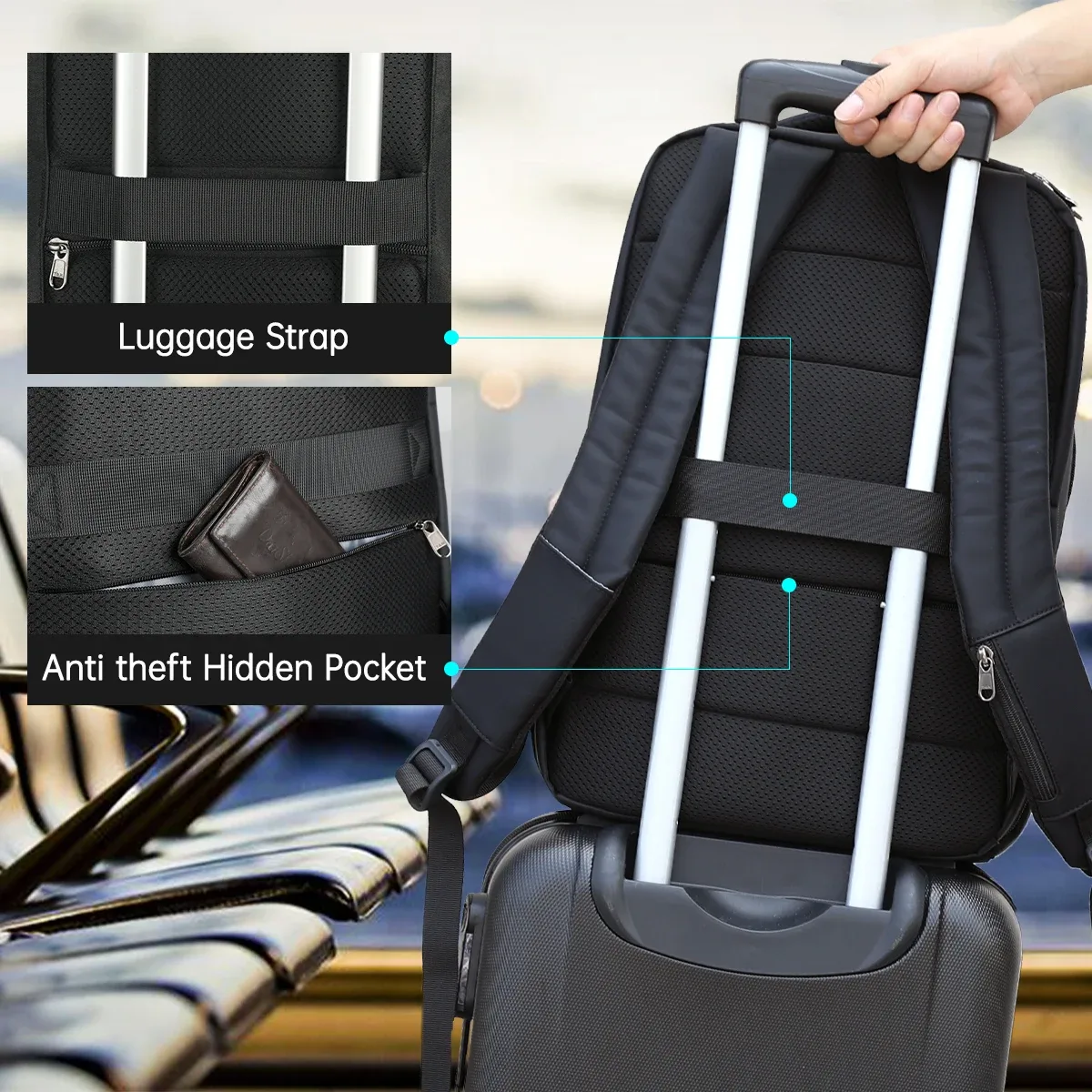 tigernu – sac à dos en nylon antivol pour hommes, 22l, pour ordinateur portable de 15.6 pouces, sac de voyage avec chargeur usb, mochila, cartable pour hommes