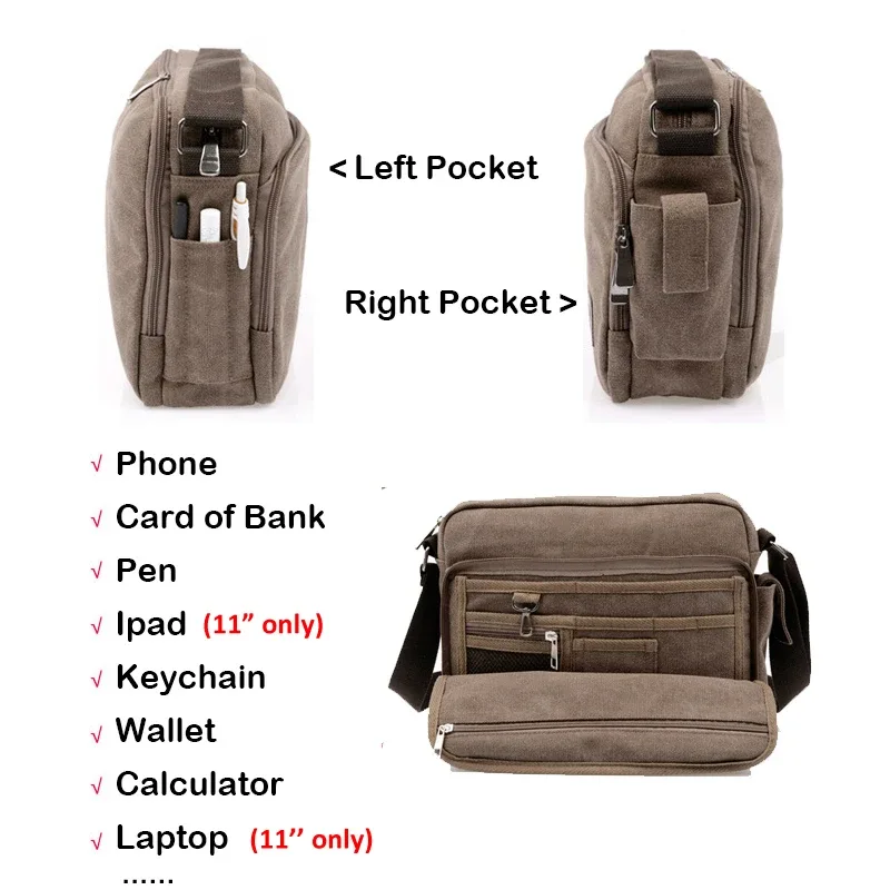sac en toile vintage pour hommes, sac à bandoulière initié, multifonction décontracté, portefeuille messager de voyage, sac de voyage extérieur bolso, étuis à bombes