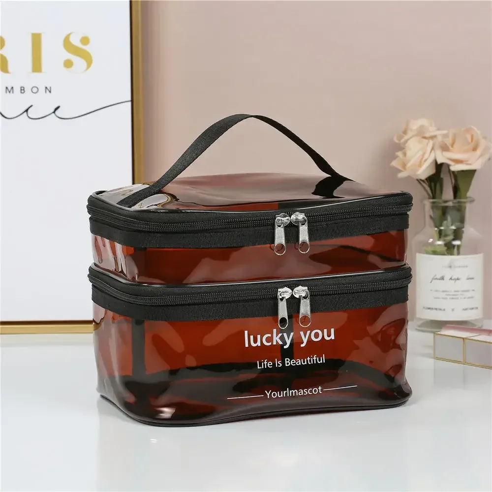 sac à cosmétiques de bain en pvc transparent imperméable pour femmes, trousse de maquillage de voyage avec fermeture éclair, organisateur de lavage de beauté, kit de rangement de toilette