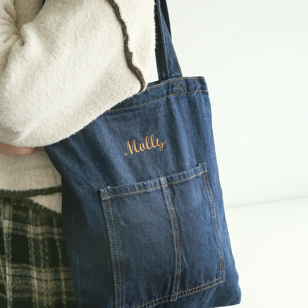 sac fourre-tout personnalisable avec broderie personnalisée, sac en jean pour fille, broderie pour demoiselle d'honneur, sac à bandoulière grande capacité, cadeau personnalisé