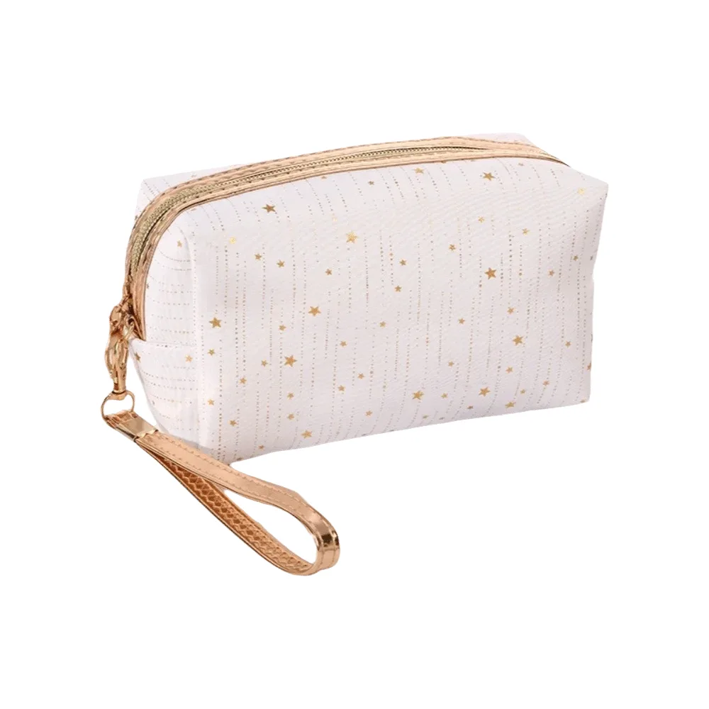 sac de maquillage grande capacité bling, ténu doré, imperméable, léger et respirant, organisateur de toilette de voyage