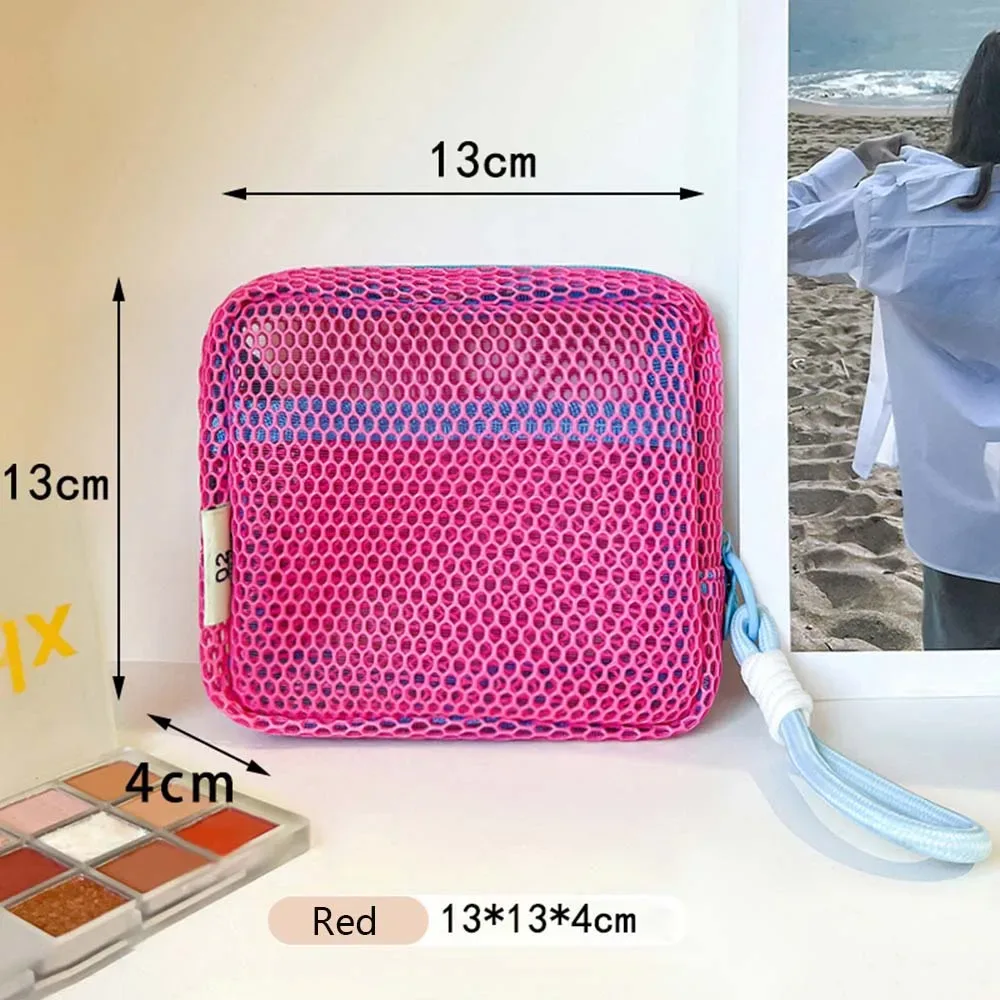 pochette en maille aux couleurs dopamine, portable pour voyage, pour câble de charge, articles de toilette, mini pochette de rangement en maille, sac cosmétique en maille, porte-clés, porte-cartes