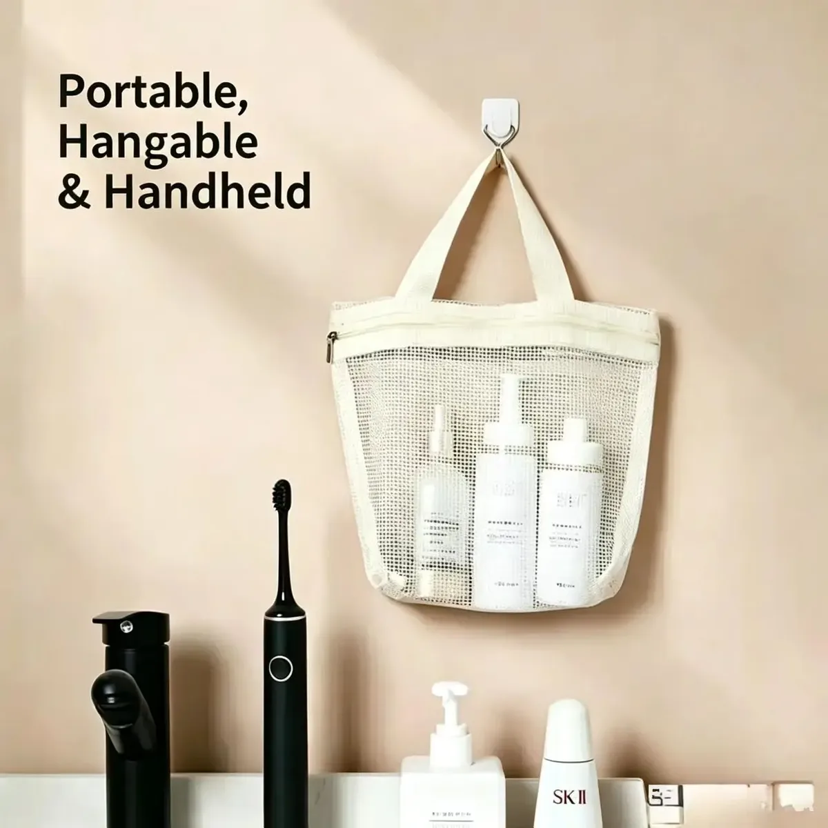 homefish sacs de rangement en maille pour maquillage et articles de toilette, sacs à main portables de voyage, organisateur suspendu pour outils de douche et de toilette