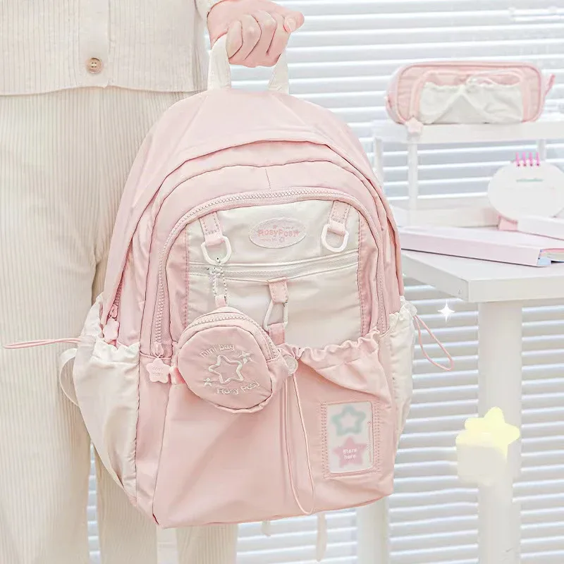 sac à dos de style crème pour étudiants d'apparence élevée, design simple et mignon, sac à dos de grande capacité, léger et indolore ba