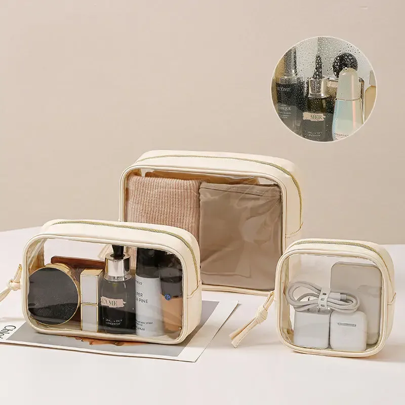 sac à cosmétiques étanche, sac de rangement portable pour cosmétiques, sac de lavage transparent en pvc de grande capacité, sac de rangement de voyage, 1/3 pièces