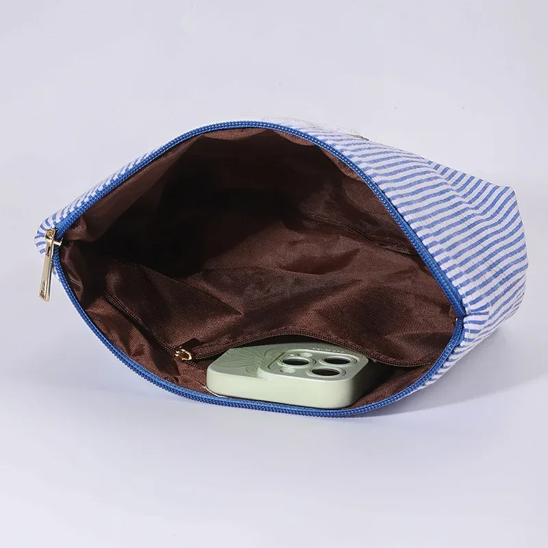 trousse polyester rayé rose violet bleu oreiller format voyage grande capacité maquillage cosmétiques femmes