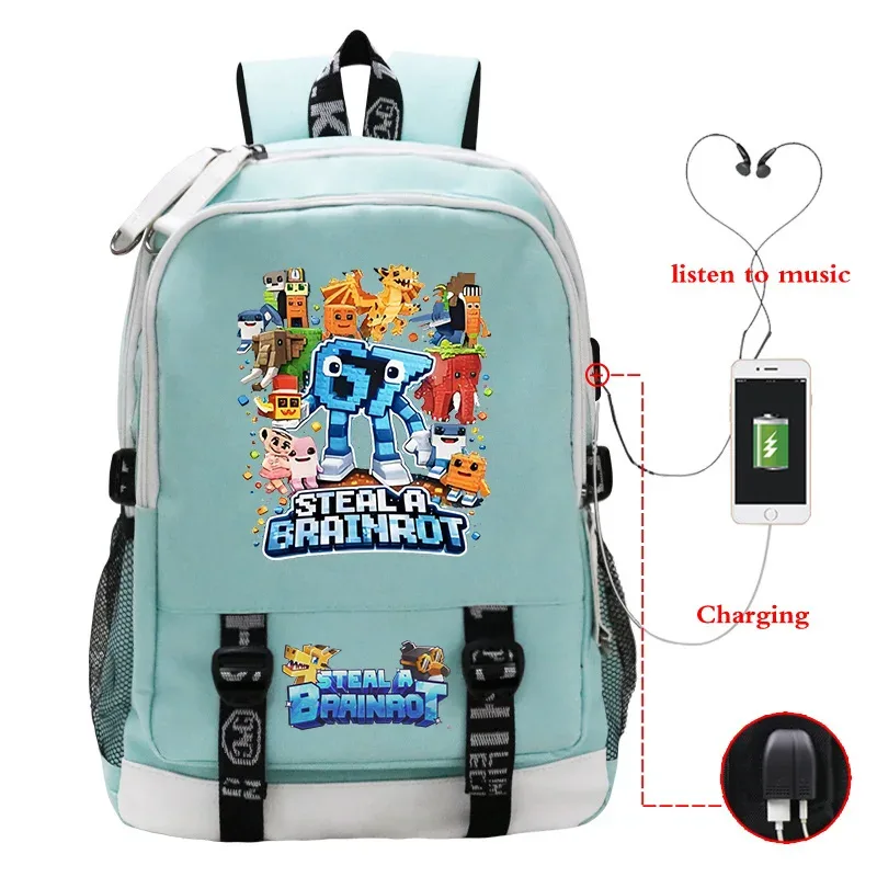 sac à dos steal a brainrot avec chargement usb, sac à dos pour étudiants, sacs d'école imprimés 67 six seven, sac à dos de voyage pour adolescents, sac à dos pour hommes