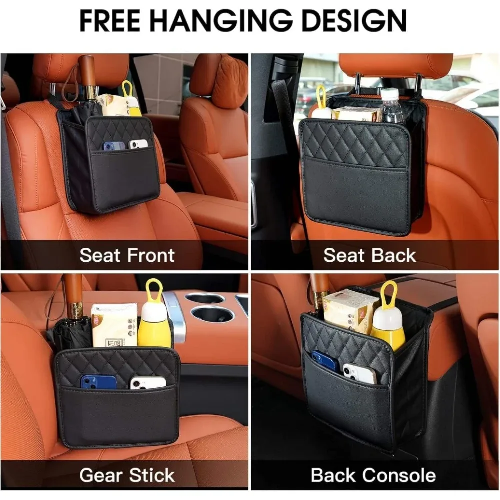sac de rangement universel pour siège de voiture, en cuir imperméable, organisateur suspendu multifonctionnel, pliable, poubelle intégrée, grande capacité