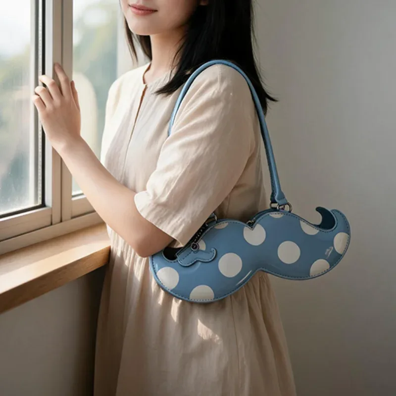 sac à bandoulière rétro à pois en forme de moustache, sac à main décontracté, sacoche portable pour le quotidien, style vintage streetwear