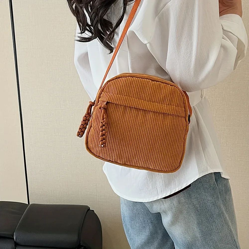 sac à bandoulière en velours côtelé harajuku vintage et polyvalent, sac de téléphone en velours côtelé décontracté japonais, sac à clés de transport