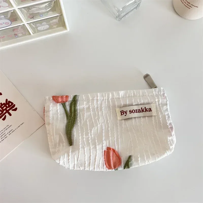 trousse de maquillage coréenne florale pour femmes, trousse à cosmétiques, trousse de maquillage de voyage, trousse de beauté en toile, trousse à crayons