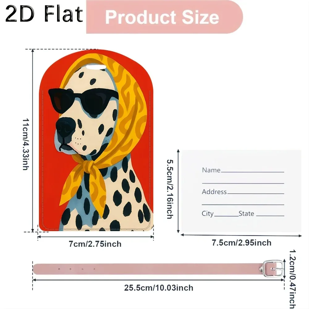 étiquette de bagage chien dalmatien avec foulard et lunettes de soleil imprimées, étiquette de voyage pour identification de valise, cadeaux de voyage