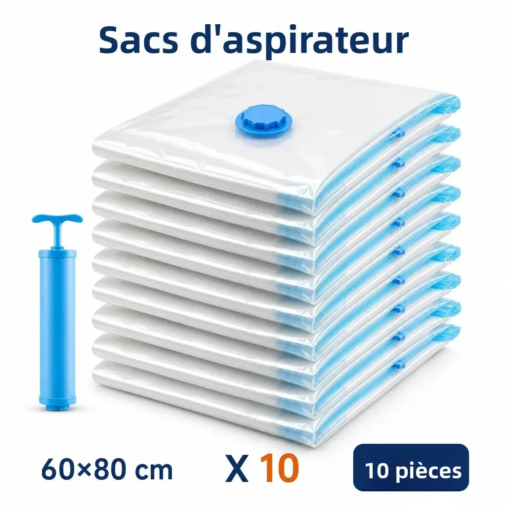 sac sous vide pour vêtements et couette, sacs de compression économiseurs d'espace, transparent étanche à l'air réutilisable avec pompe manuelle, organisateur de voyage pour valise, tailles 40x60 50x70 60x80 80x100