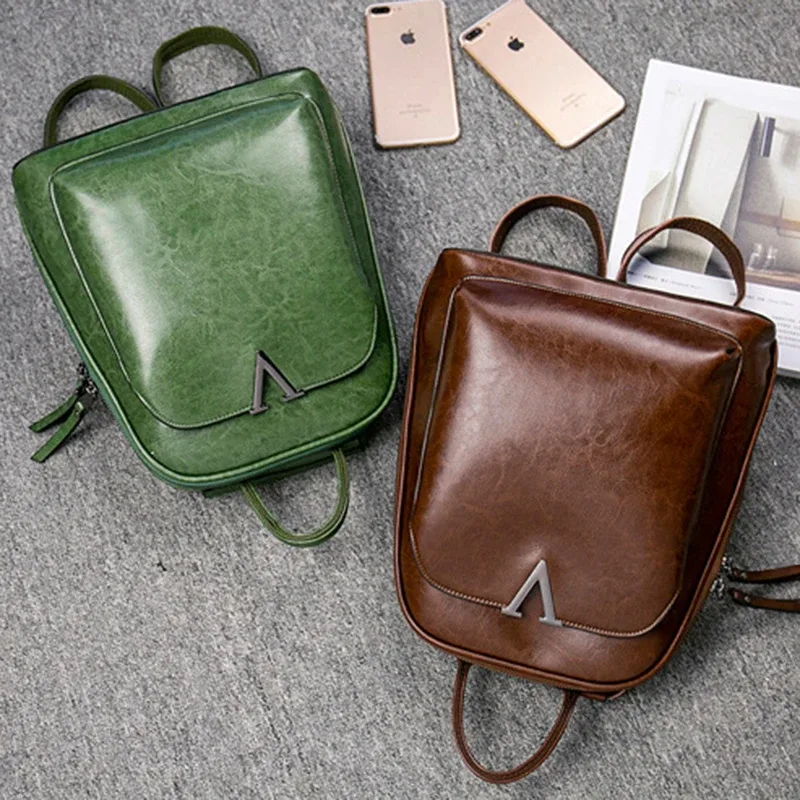 sac à dos en cuir véritable pour femme, sac à dos en cuir de vachette rétro, sac à dos pour femme, sacs à bandoulière initiés, sac à dos à l'huile, mode scolaire, avertir