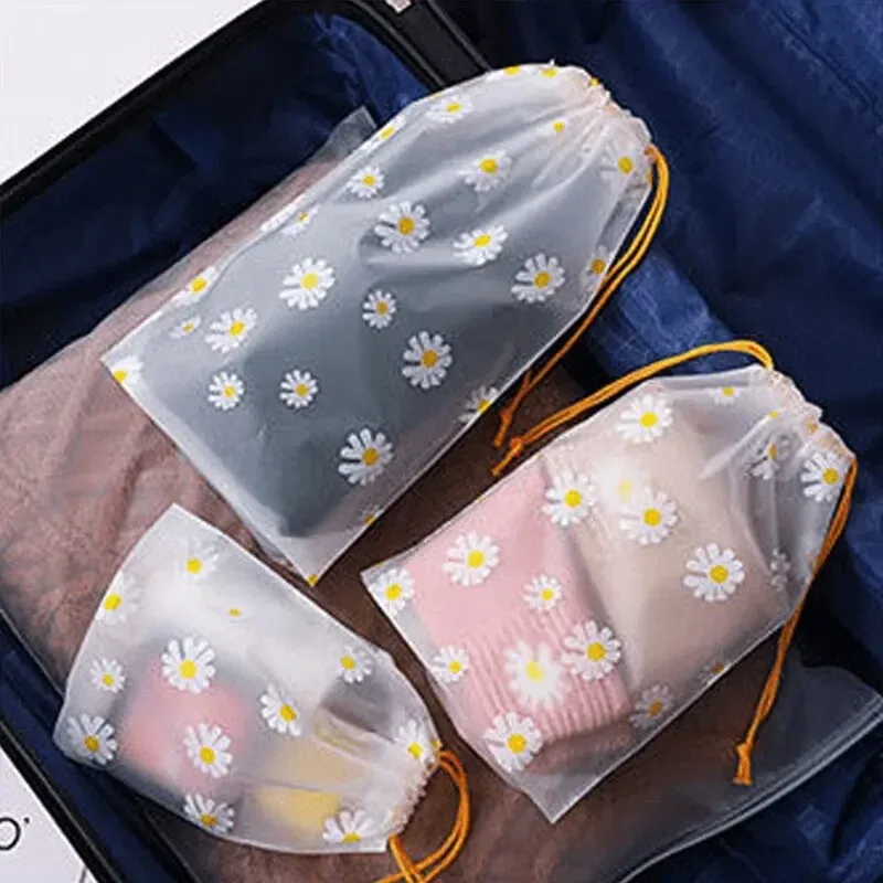 sac à cosmétiques de voyage transparent et étanche, 10 pièces, sac de rangement en plastique avec cordon de serrage pour serviettes et chaussettes, sac de plage transparent pour salle de bain