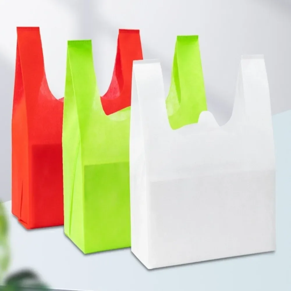 sac de courses non tissé de couleur unie, fourre-tout portable de grande capacité réutilisable, sac de rangement de jouets épais durable 50 pièces