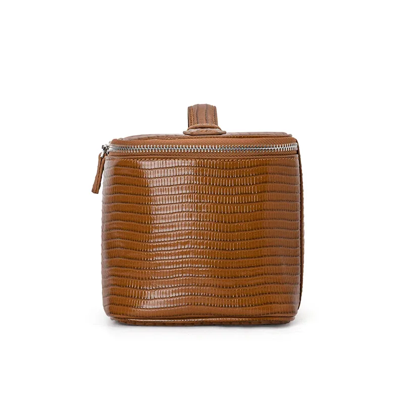 aidrani - sac à cosmétiques en cuir véritable à motif lézard, grande capacité, sac pour femmes, pochette de rangement, sac à main, trousse de toilette de voyage