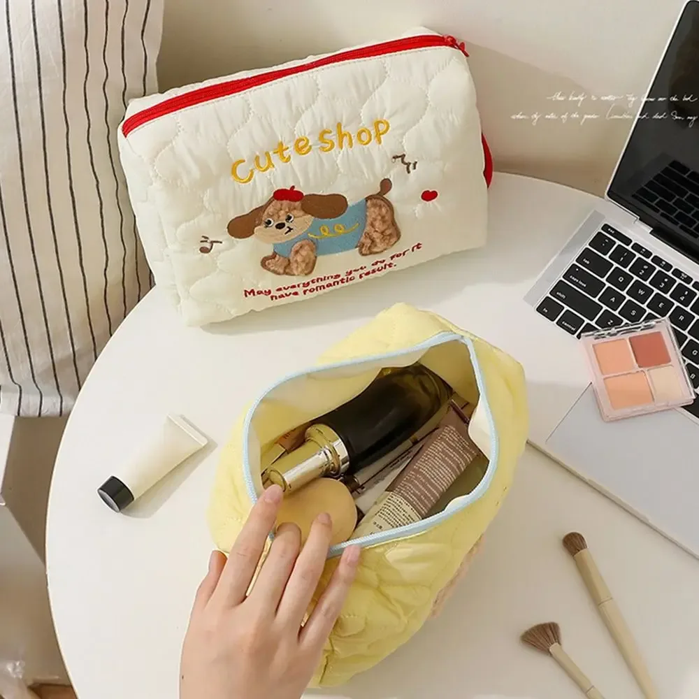 nouveau sac de maquillage de grande capacité, sac de rangement portable pour chien de dessin animé mignon, sac à cosmétiques multifonctionnel, pochette de rangement de voyage pour femmes
