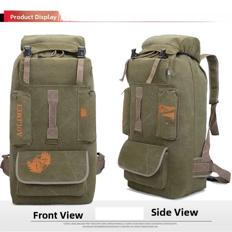 sac à dos en toile grande capacité 100l, sac à dos de voyage, de camping, de plein air, à double bandoulière, respirant, résistant à l'usure, style streetwear, unisexe