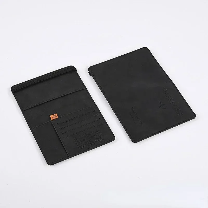 couverture de passeport en cuir à bande élastique, pour cartes, porte-passeport de voyage, portefeuille, étui organisateur de documents pour hommes et femmes