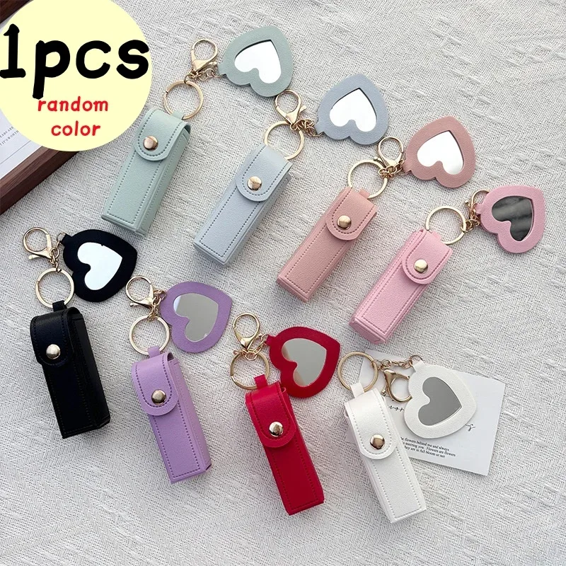 trousse cosmétique cuir motif coeur rouge bleu rose beige portable miroir lipstick transport voyage