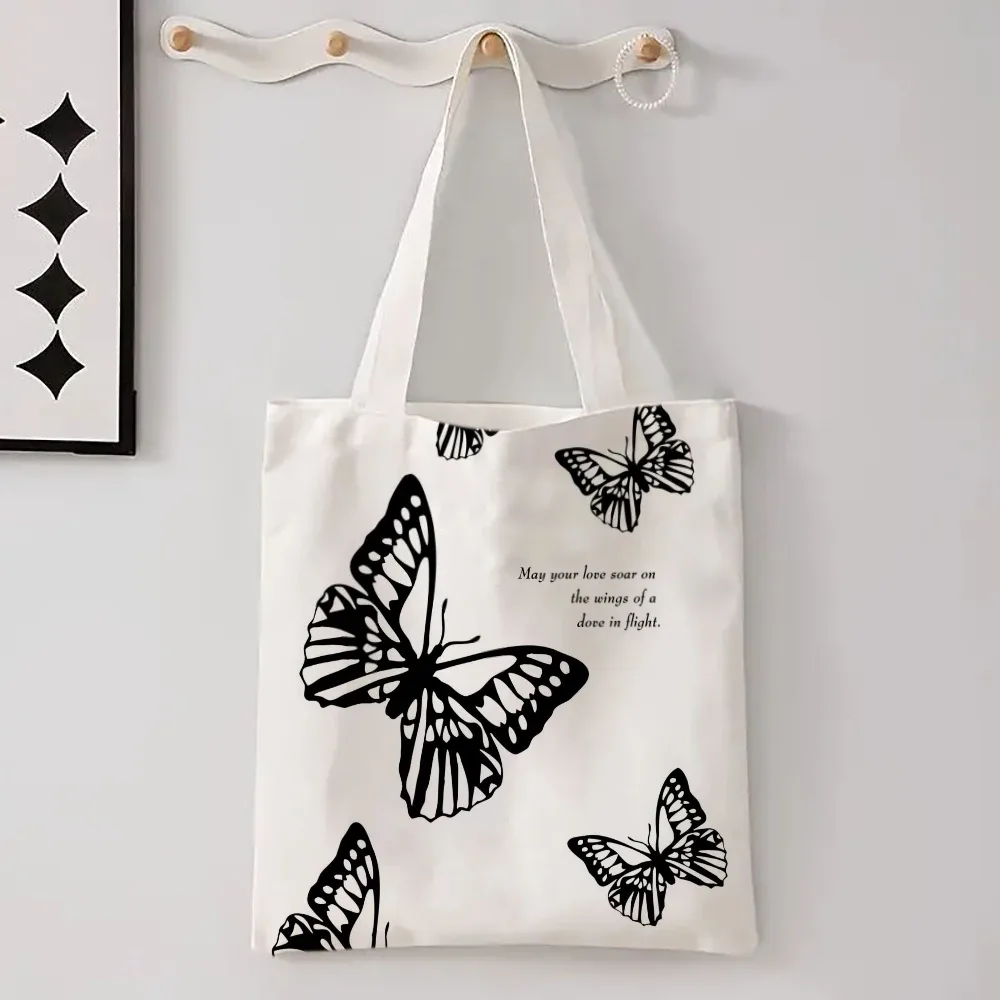 sac à bandoulière élégant pour femmes, motif papillon et panda, style kawaii, animaux de dessin animé, chat, grand sac fourre-tout.